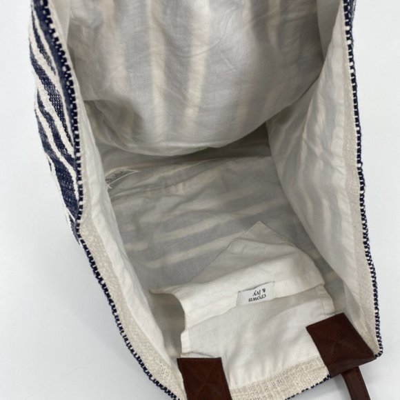 Crown & Ivy Women's Tote Bag Blue Ivory 100% Cotton Shopping Gym Beach - Picture 6 of 12